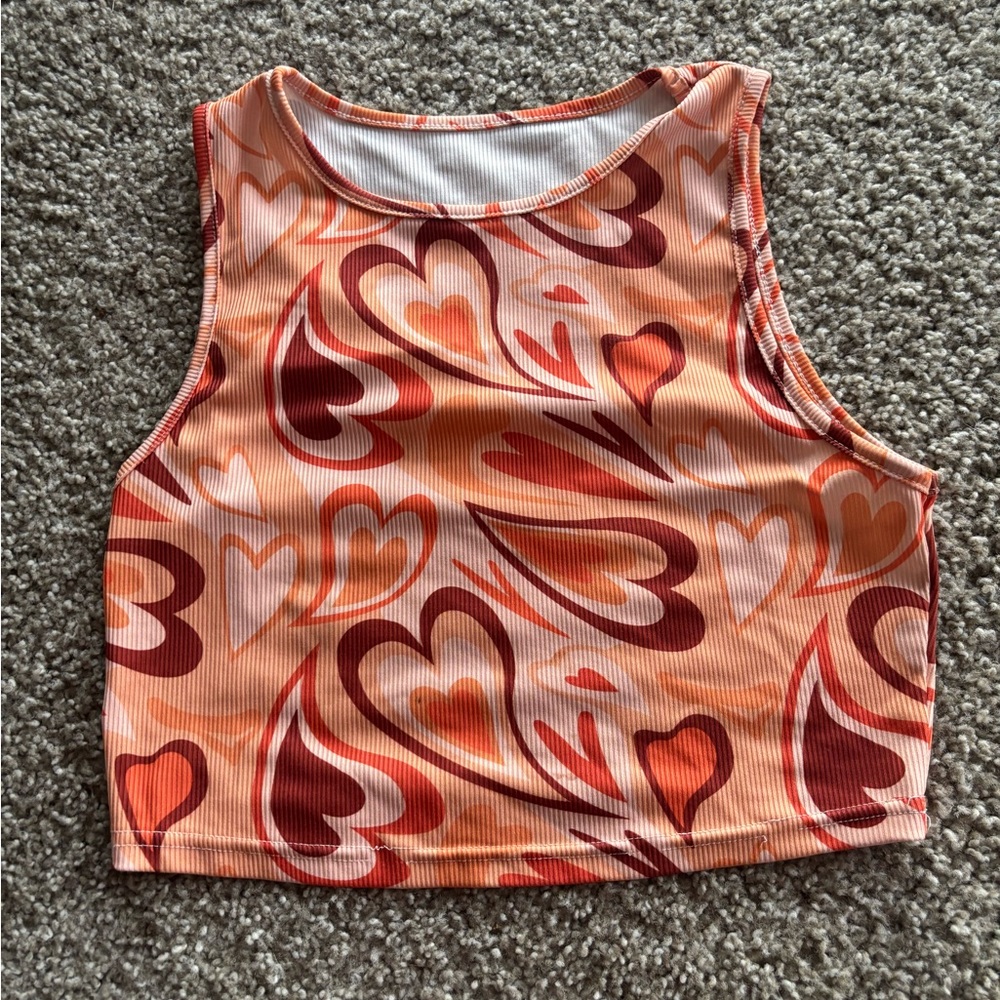 SHEIN Orange Pink Graphic Crop Tank Top